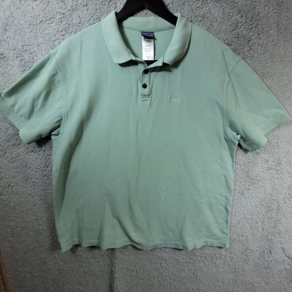 Patagonia Polo Shirts Mens‎ XL Green Organic Cotton Preppy Golf STAINED